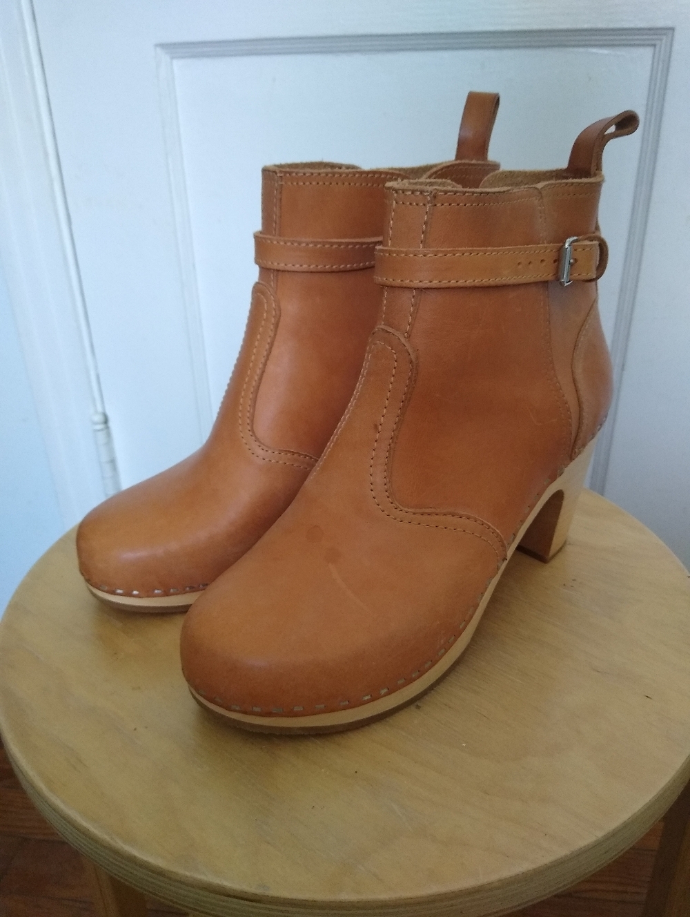 Swedish Hasbeens Jodhpur High Heel Ankle Clog Boots